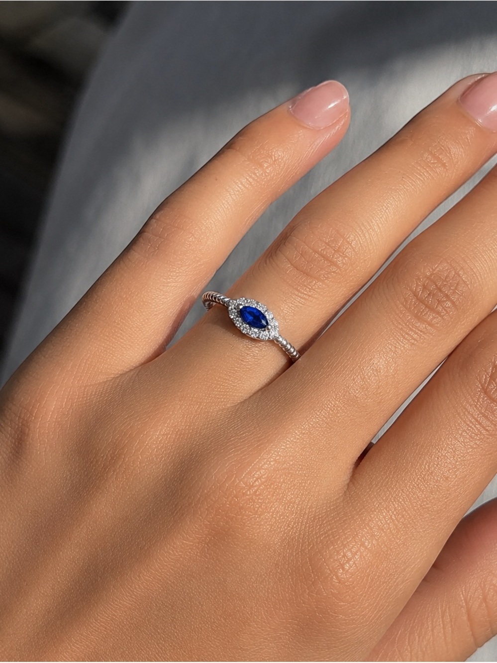 925 Marquise Blue Sapphire Halo Silver Ring - Women's Jewelry